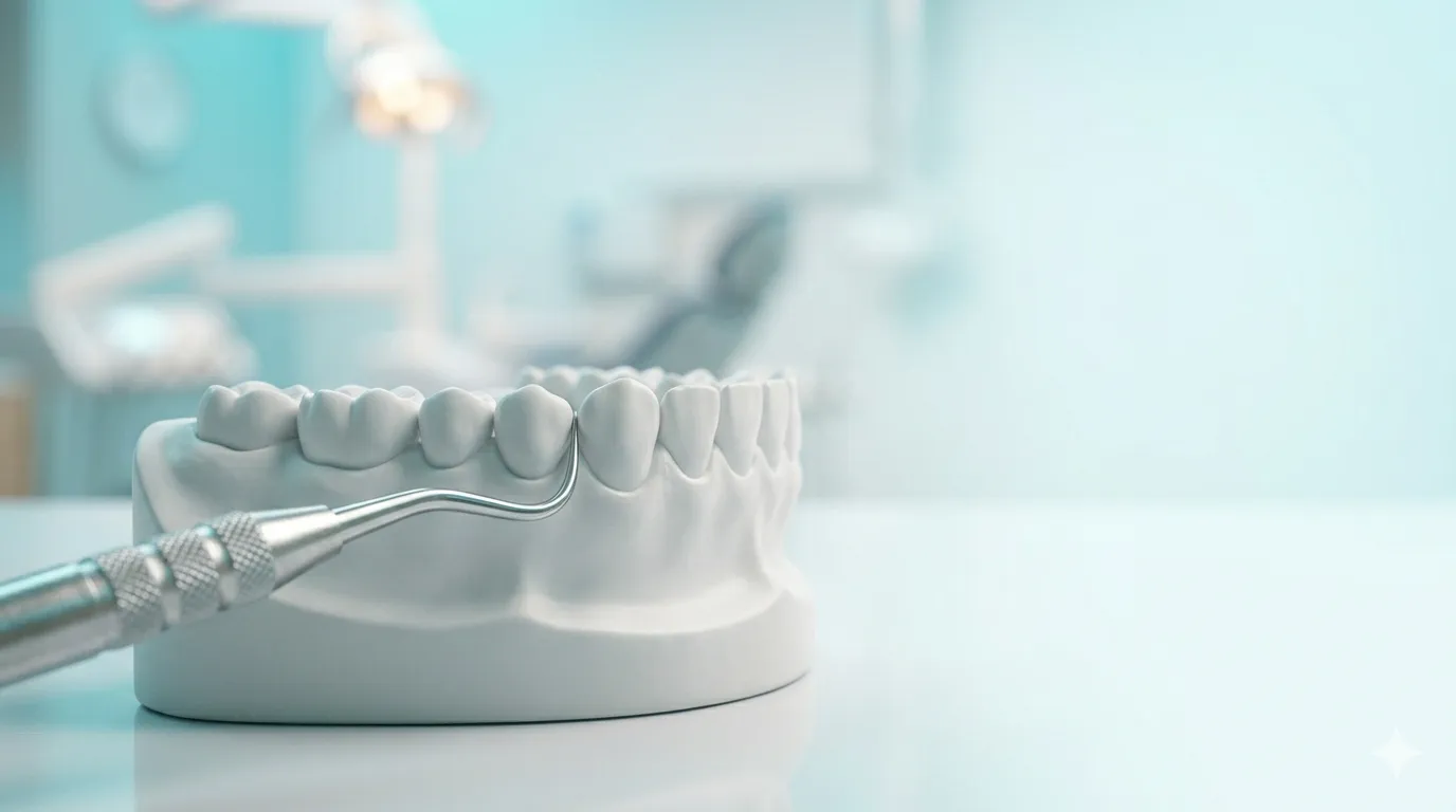 Modelo dental con sonda exploradora